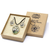 Pressed Flowers - Tree of Life set - White Necklace and Earring Set