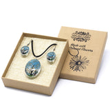 Pressed Flowers - Tree of Life - Teal Necklace and Earring Set