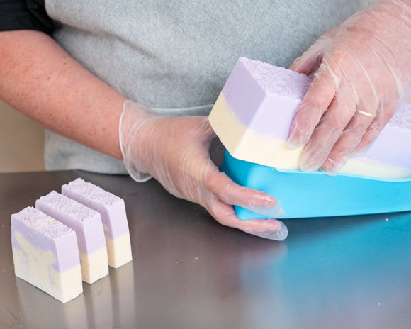 lemon lavender soap being removed from mould