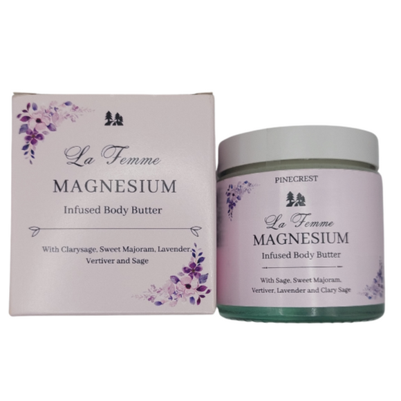 La Femme Magnesium Infused Body Butter (Peri/Menopause, PMS etc) Glass Jar in box