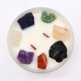 Large Seven Chakra Wellbeing Crystal Candle - (with real gemstones, in soy wax and 2 wooden wick)