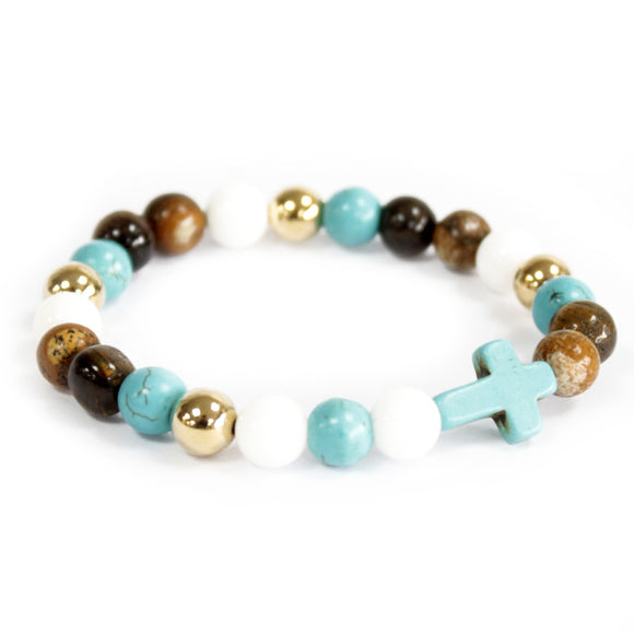 Turquoise Cross / Royal Beads - Gemstone Bracelet (Stess/Anxiety/Courage)